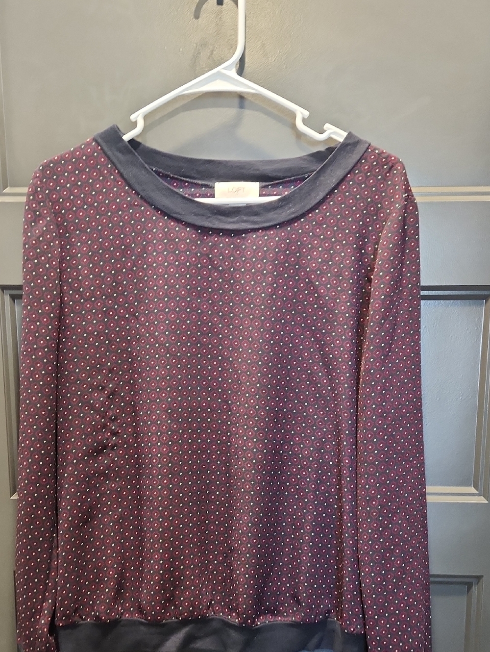 LOFT Burgundy Dot Long Sleeve Top